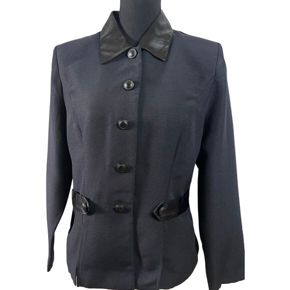 Vintage Five Button Blazer with Faux Leather Accents - Picture 1 of 5